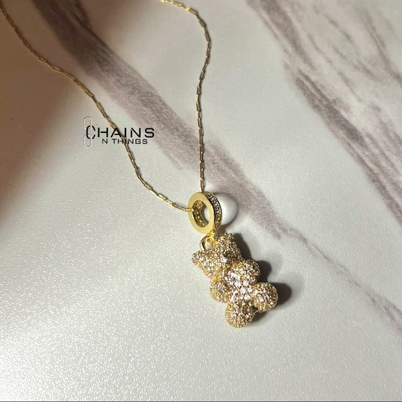 Gummy bear necklace 18k gold plated stainless steel crystal cubic zircon 16" 🐻 - Picture 3 of 4